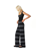 Kvkv Black Grey Modal Double Waist Wide Striped Drawstring Elastic Pants 21