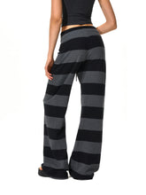 Kvkv Black Grey Modal Double Waist Wide Striped Drawstring Elastic Pants 35_f179cba6 279e 4328 84ac 816d6fba5c47