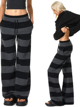 Kvkv Black Grey Modal Double Waist Wide Striped Drawstring Elastic Pants 4