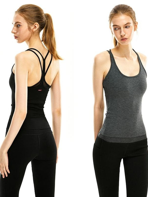 Kvkv Black Grey Structured Yoga Sports Tank Top Spicy Girl Autumn And Winter Base Sleeveless Backless Top With Inner Lining 2