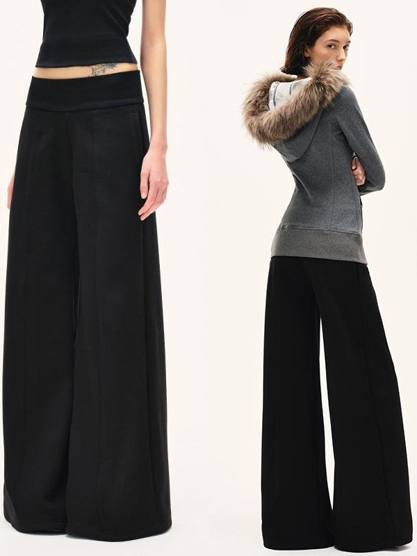 Kvkv Black Wide Waist Head With Velvet Autumn And Winter Air Layer Guard Pants This YearS Popular Thick Casual Leg 2