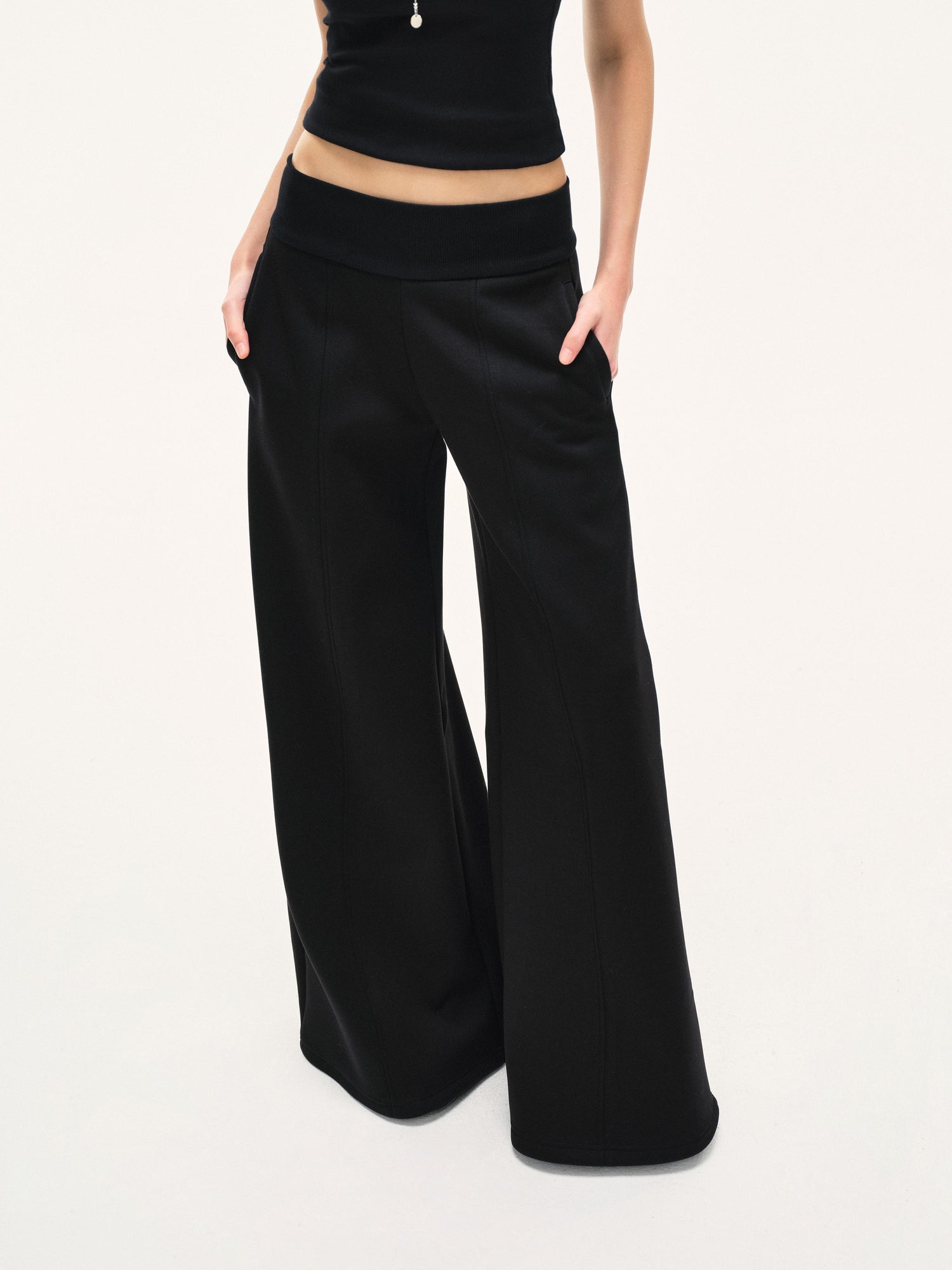 Kvkv Black Wide Waist Head With Velvet Autumn And Winter Air Layer Guard Pants This YearS Popular Thick Casual Leg 23