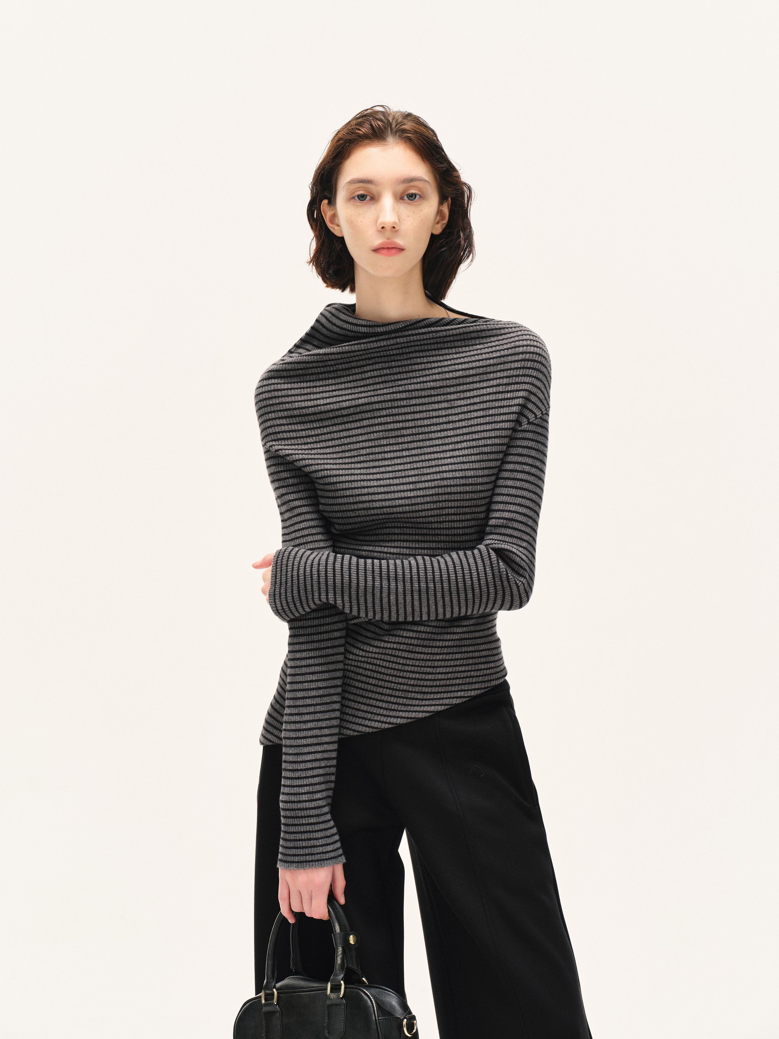 Kvkv Blended Striped Autumn And Winter Soft Elastic Multi Wear Three Dimensional Cut Sweater Knitted Long Sleeved Design Niche 20