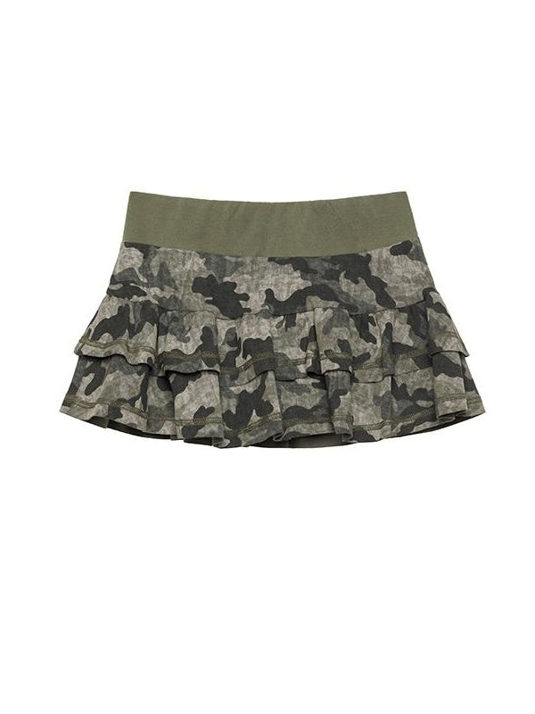 Kvkv Camouflage Elastic Double Layer Cake Skirt American Retro Spicy Girl Original Design Contrasting Color Casual Fluffy Short 2