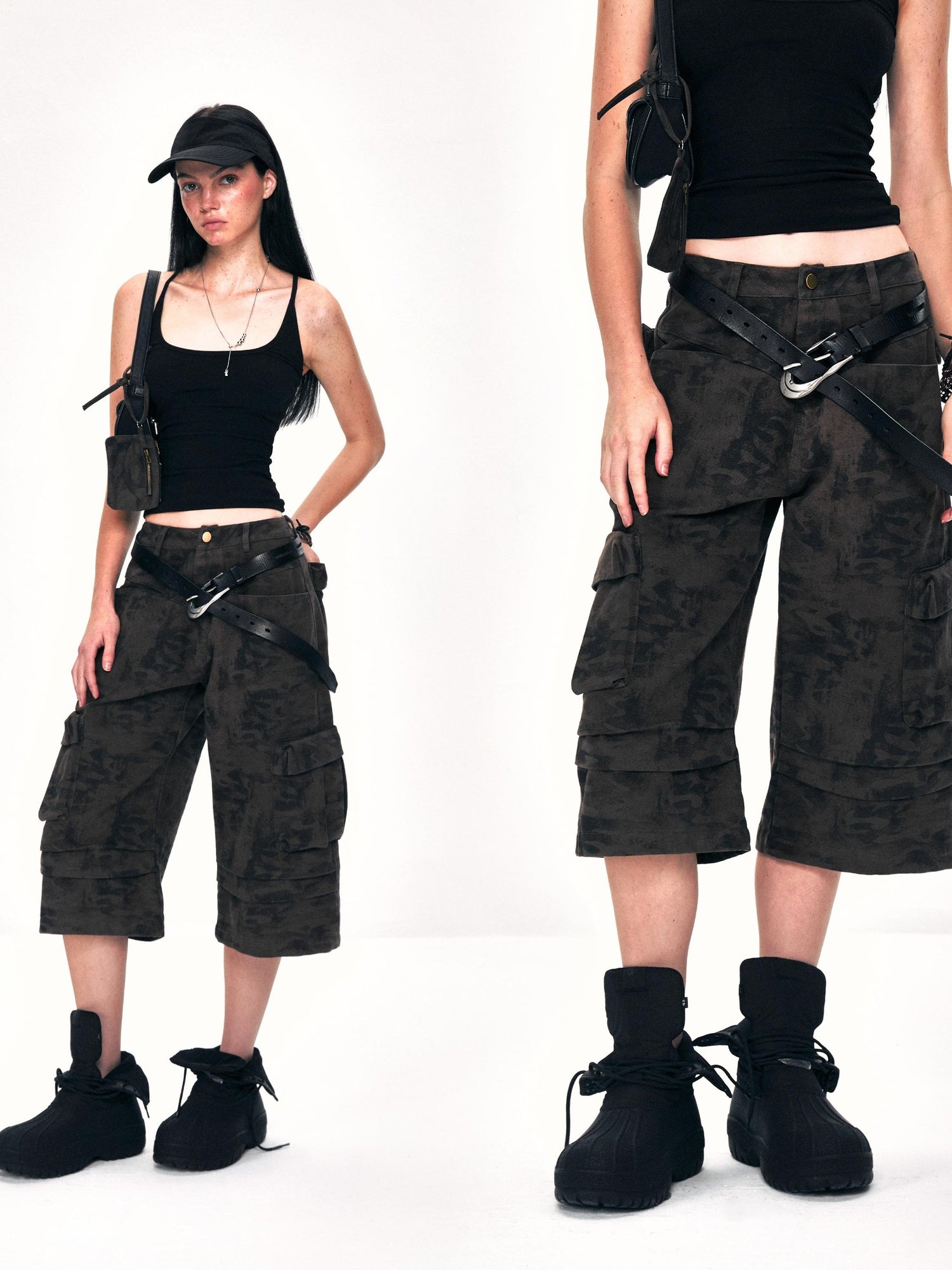 Kvkv Camouflage Multi Pocket Shorts American Retro Loose Wide Leg Straight Casual Work Pants Seven Quarter For Women 2