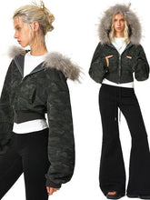 Kvkv Camouflage Real Fur Collar Hooded Jacket 2