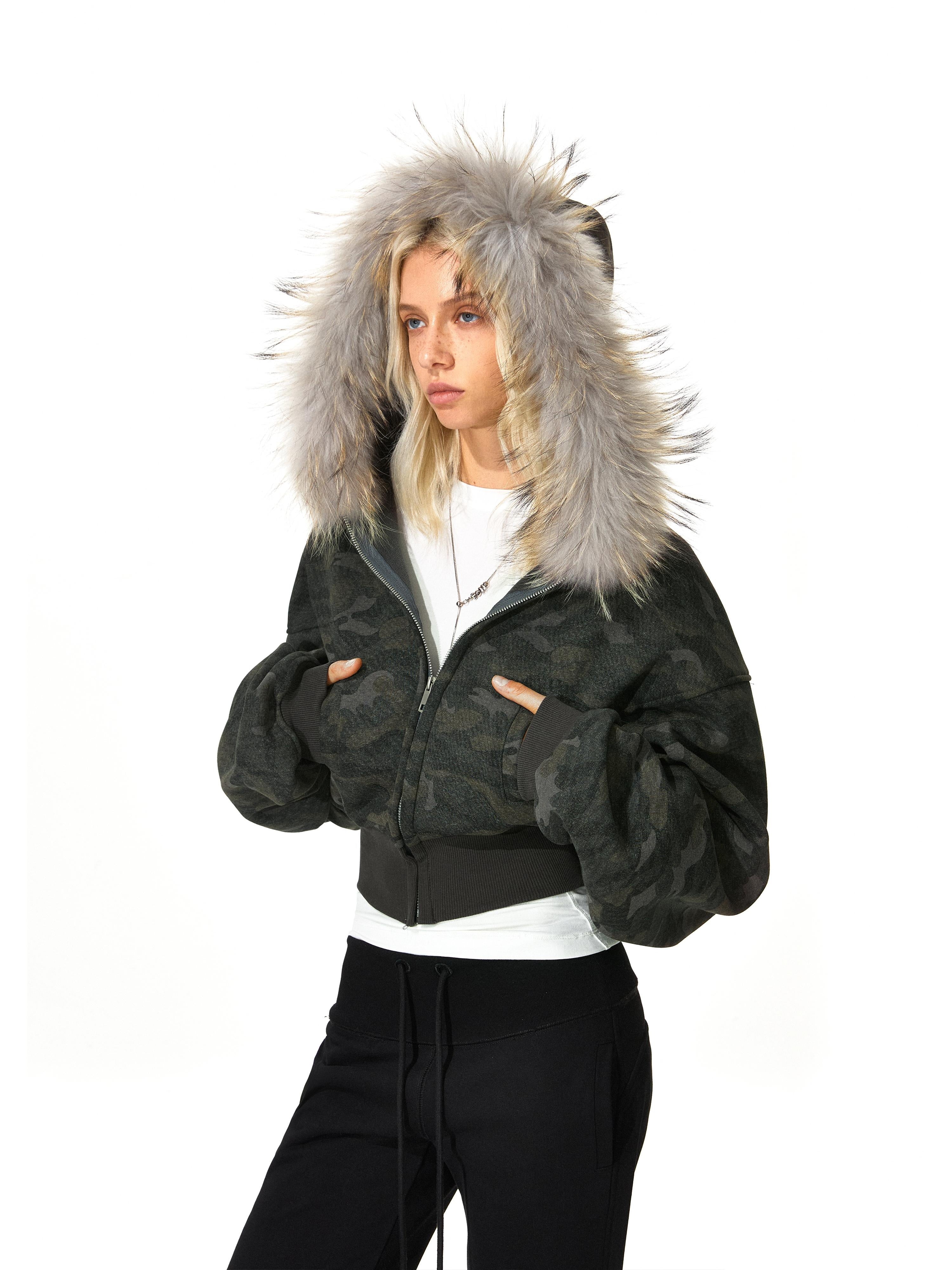 Kvkv Camouflage Real Fur Collar Hooded Jacket 27