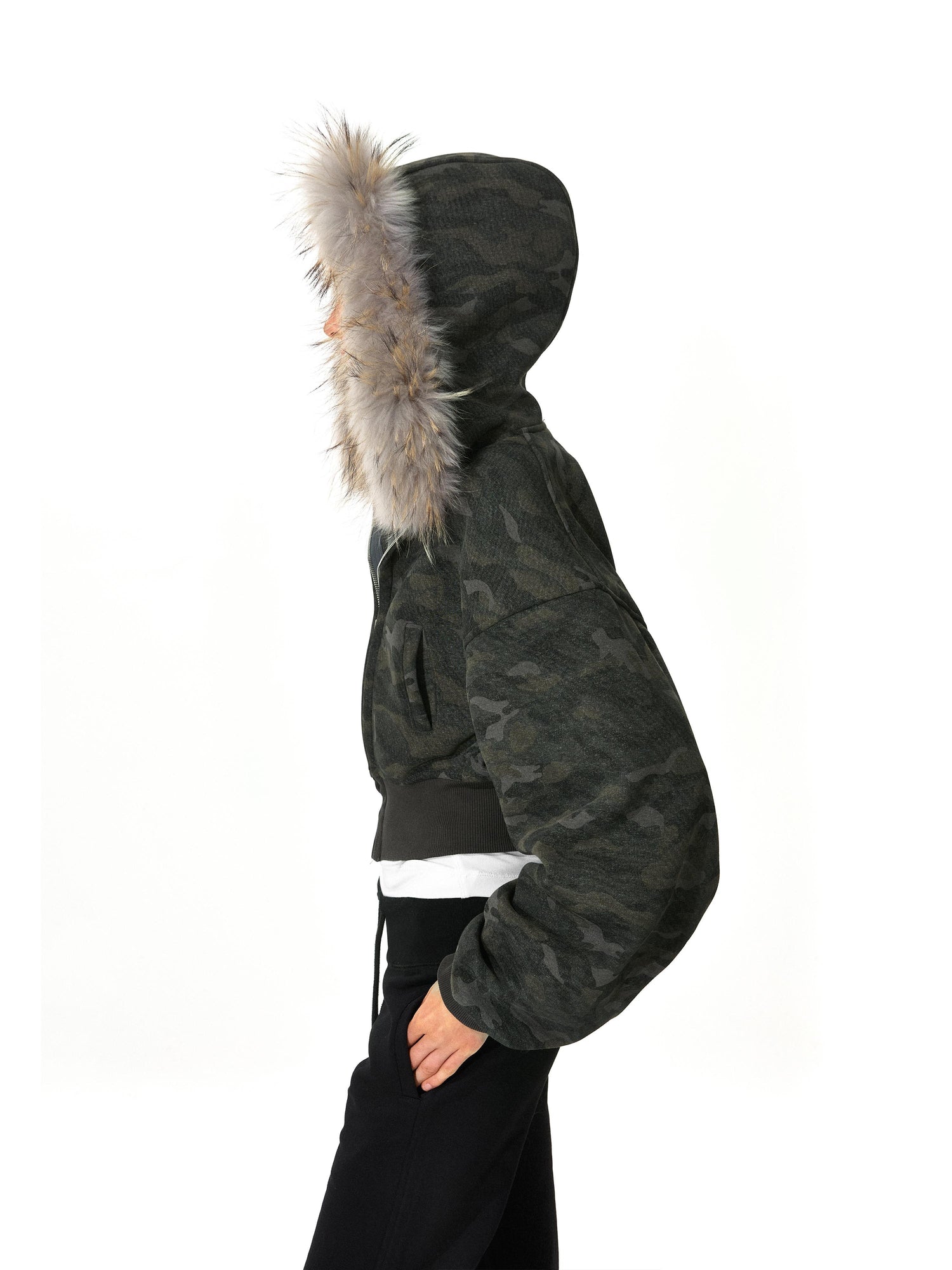 Kvkv Camouflage Real Fur Collar Hooded Jacket 29