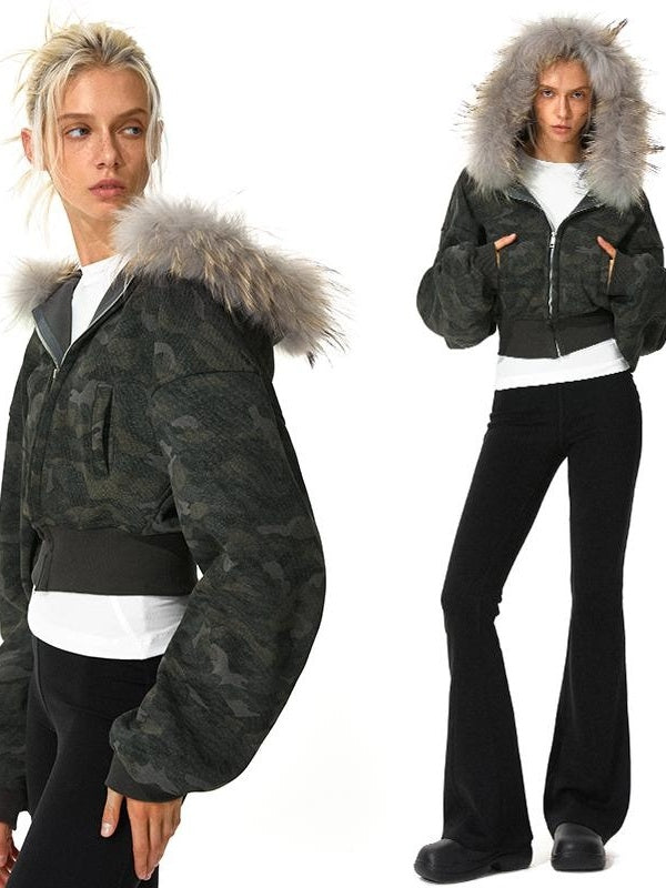 Kvkv Camouflage Real Fur Collar Hooded Jacket 5