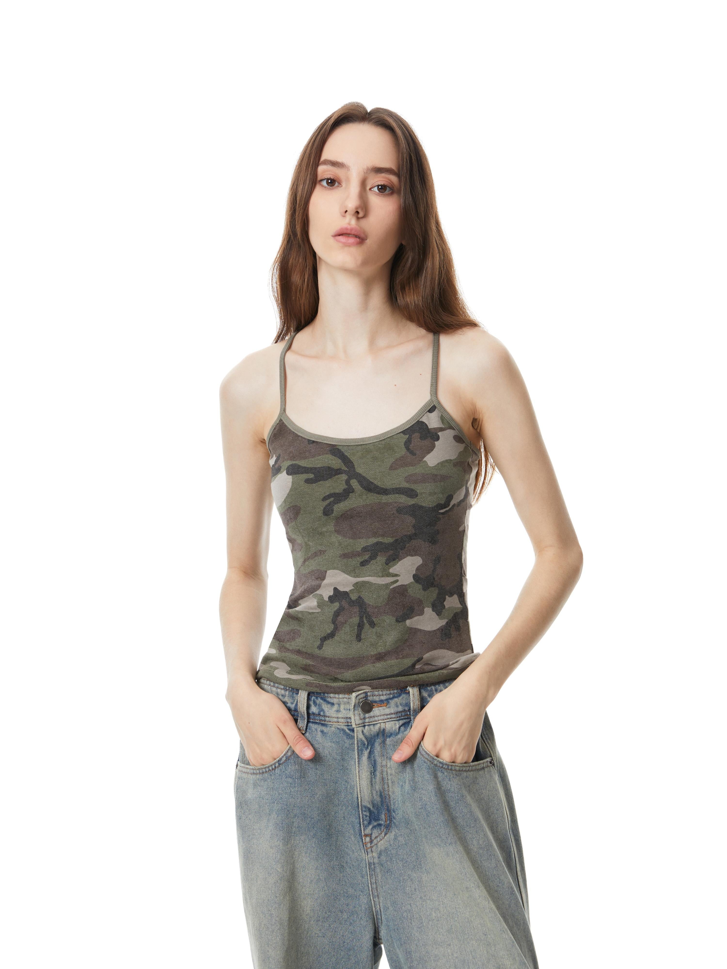 Kvkv Camouflage Striped Tank Strap American Retro Slim Fit And Slimming Niche Beauty Back Cover Breast Cross Vest 36