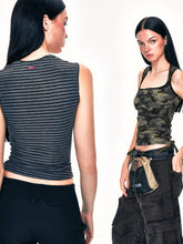 Kvkv Camouflage Striped Wide Shoulder Strap Tank Top Retro Spicy Girl Sexy Tight Look Thin Square Neck Outerwear 4