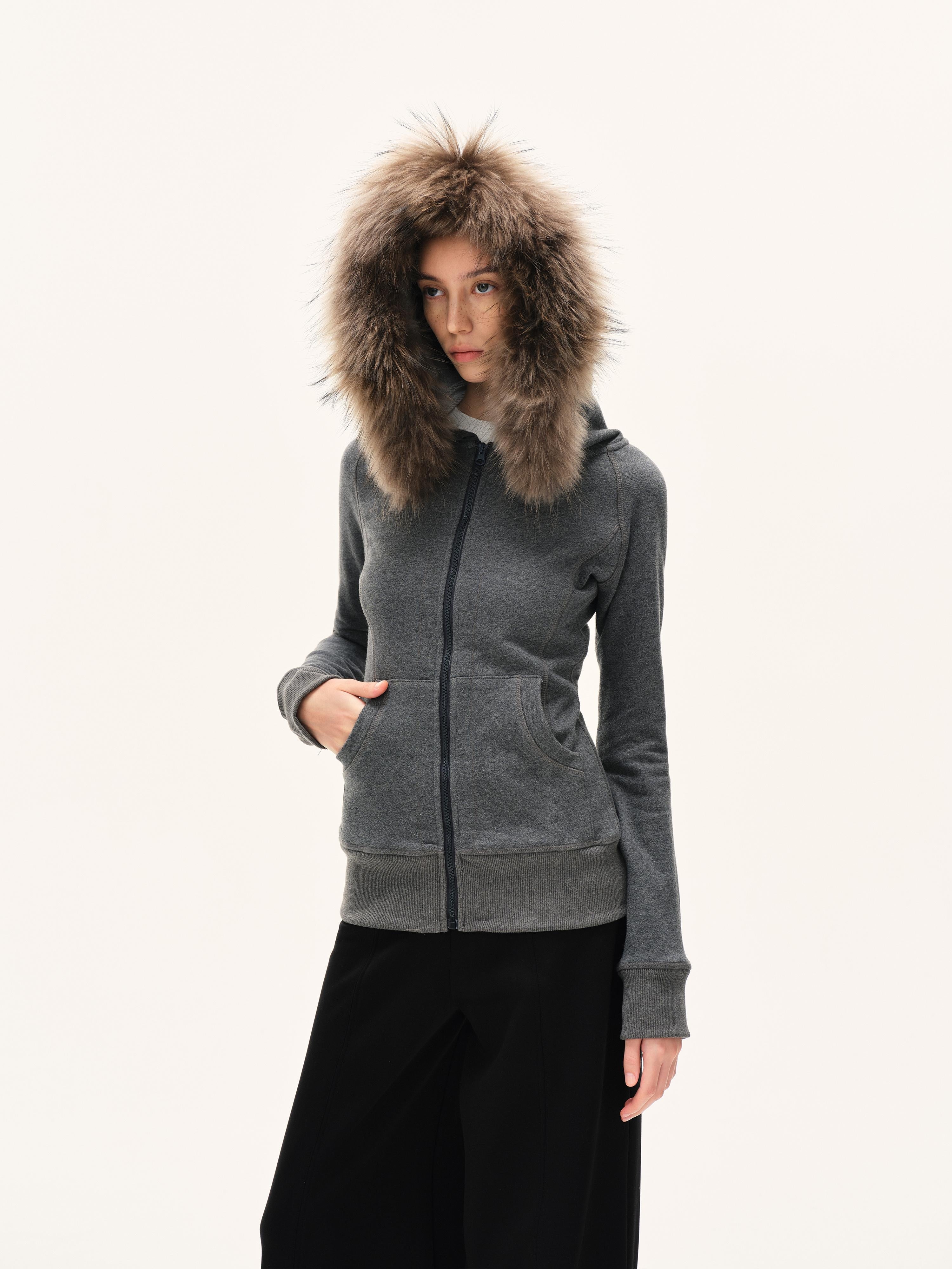 Kvkv Dark Gray Hooded Slim Fit Hoodie With Fur Collar Jacket For Autumn And Winter American High End Thick Zipper Sweatshirt Women 27