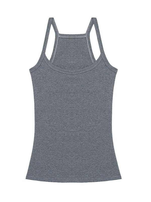 Kvkv Double Breasted Structure I Shaped Tank Top American Retro Sports Knitted Elastic Slimming Strap 7