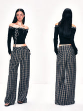 Kvkv Double Layer Waistband Splicing Checkered Pants Retro Lazy And Hanging Feeling Floor Dragging Loose Straight Leg Casual Wide Pants 3