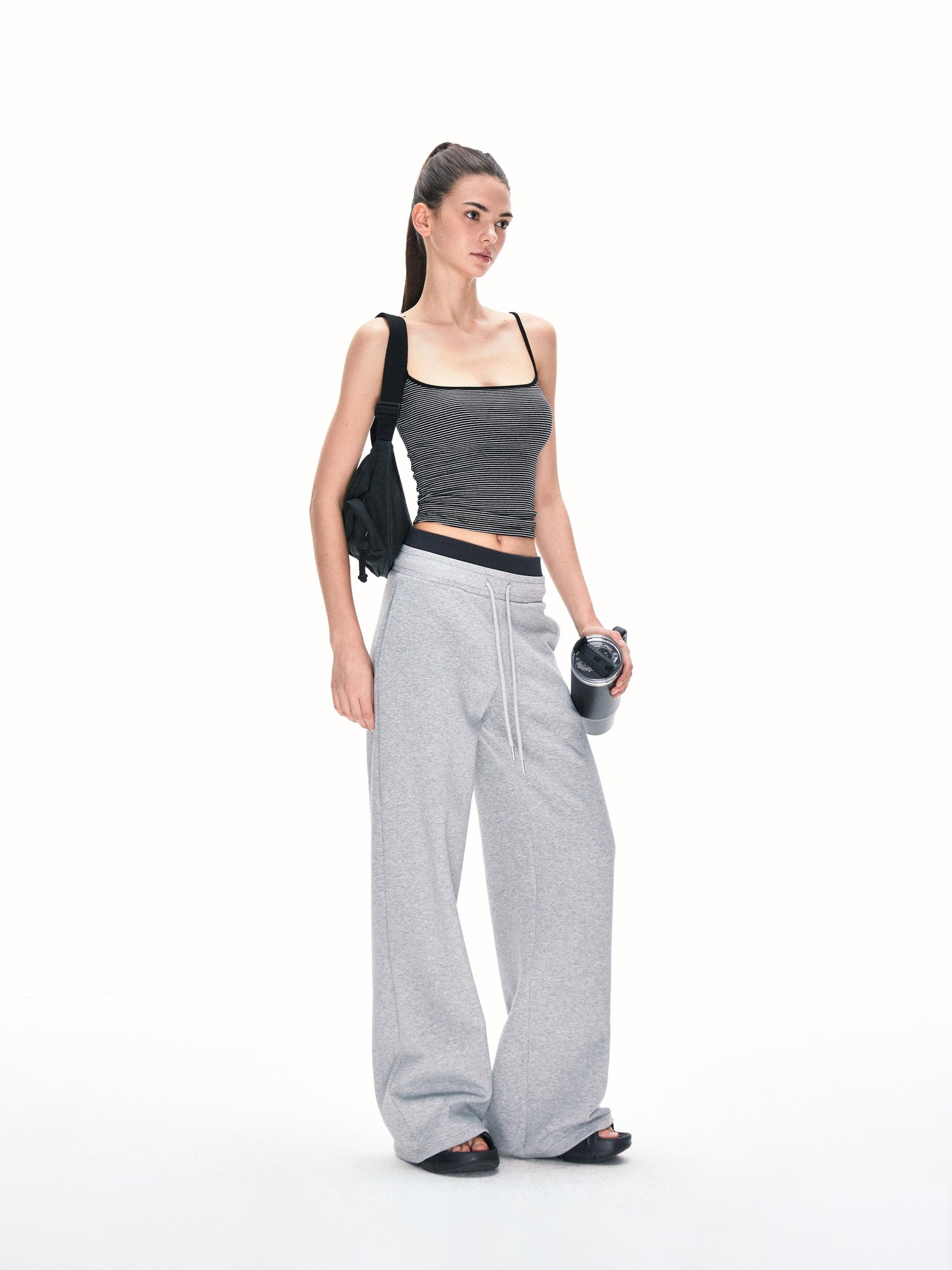 Kvkv Double Waisted Spliced Sweatpants With American Retro Design Sporty And Casual Loose Wide Leg Drawstring Pants For Women 16