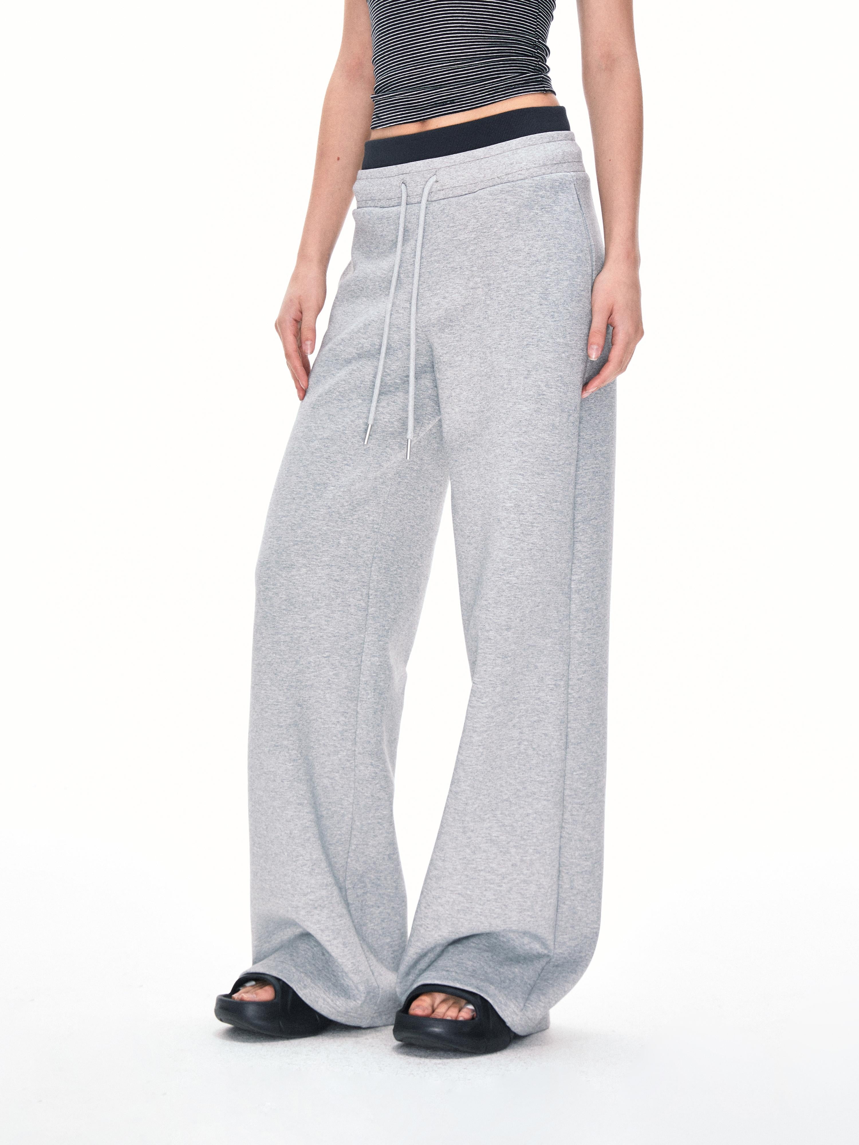 Kvkv Double Waisted Spliced Sweatpants With American Retro Design Sporty And Casual Loose Wide Leg Drawstring Pants For Women 23