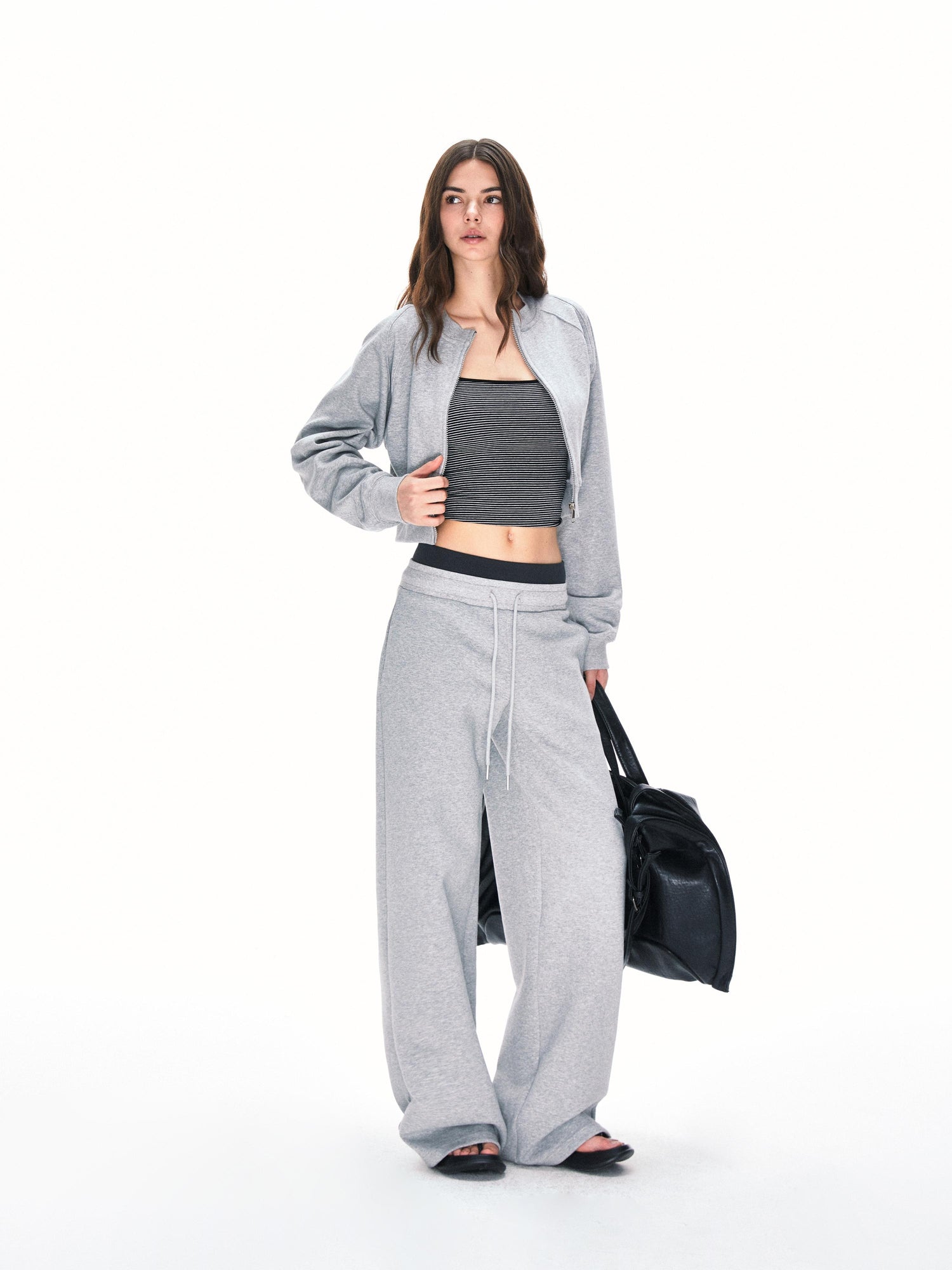 Kvkv Double Waisted Spliced Sweatpants With American Retro Design Sporty And Casual Loose Wide Leg Drawstring Pants For Women 40