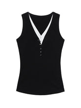 Kvkv Fake Two Piece Ribbed Vest American Retro V Neck Contrasting Splicing Commuting Slim Fit Design Sleeveless Top 7