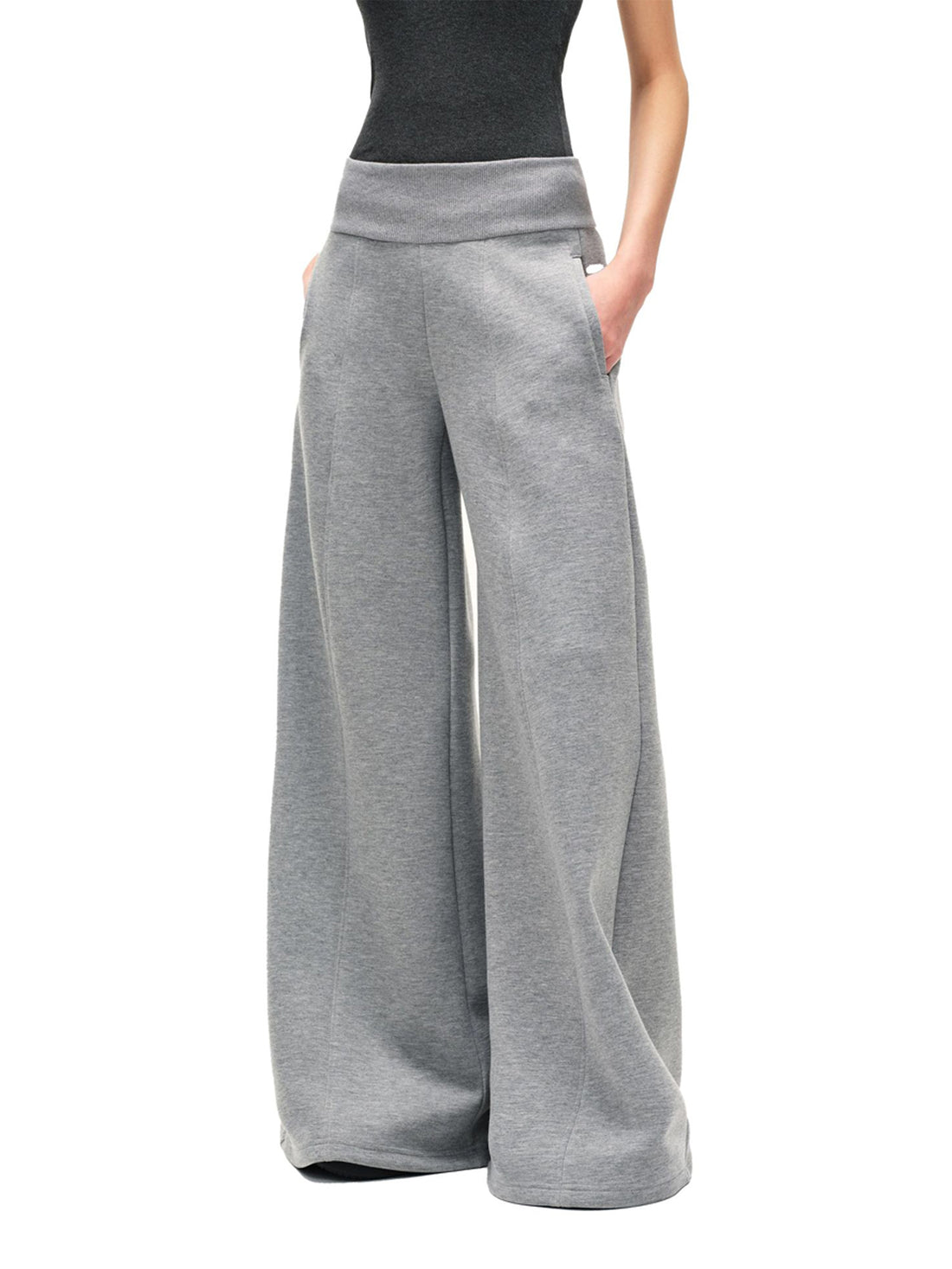 Kvkv Flower Gray Wide Waisted Fleece Autumn And Winter Air Layer Sanitary Pants With Slightly Flared Legs Lazy Casual Sports 25