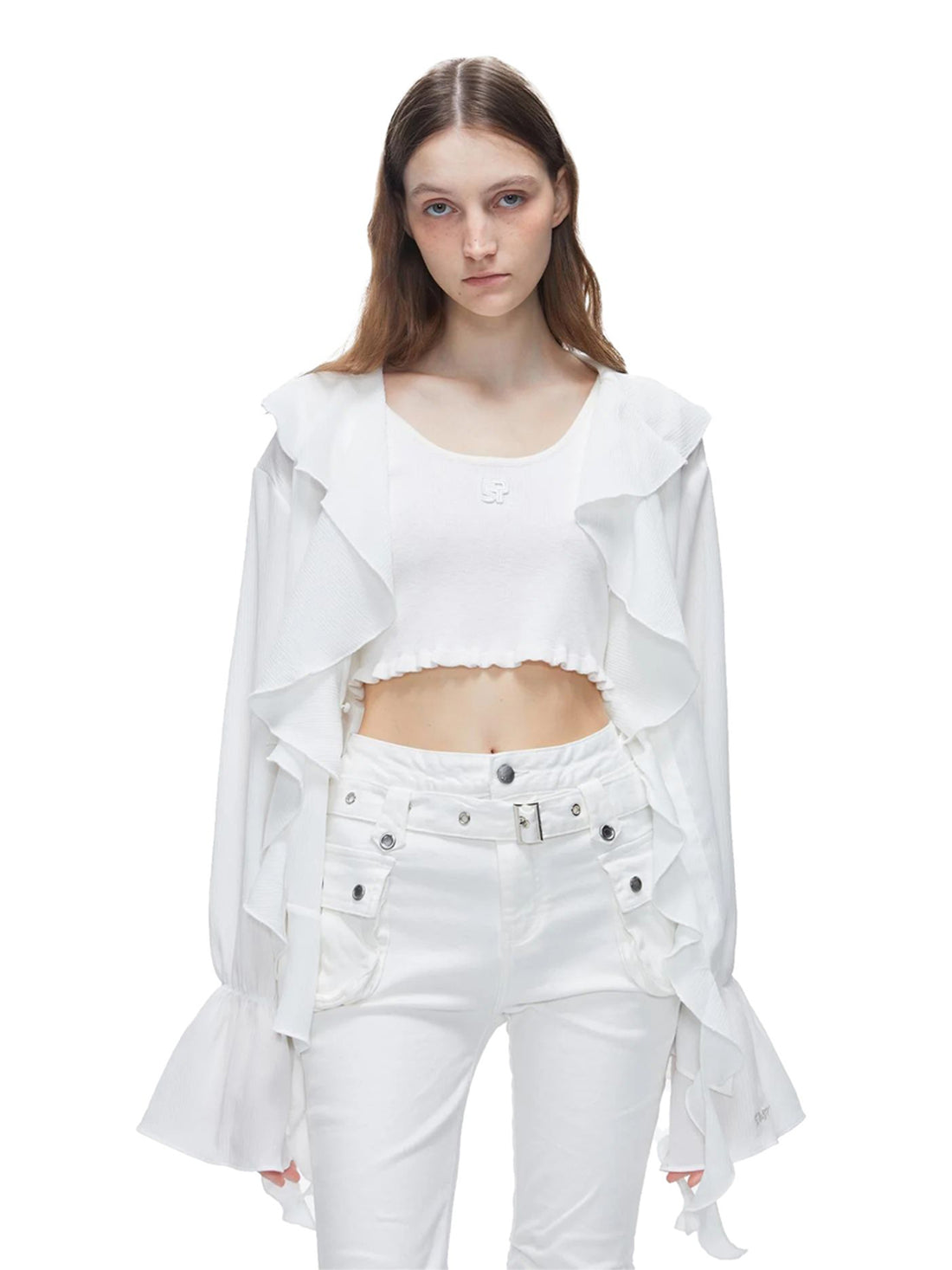 Kvkv Fost Capsule Series White Light Texture Chiffon Three Dimensional Ruffle Sunscreen Shirt 18