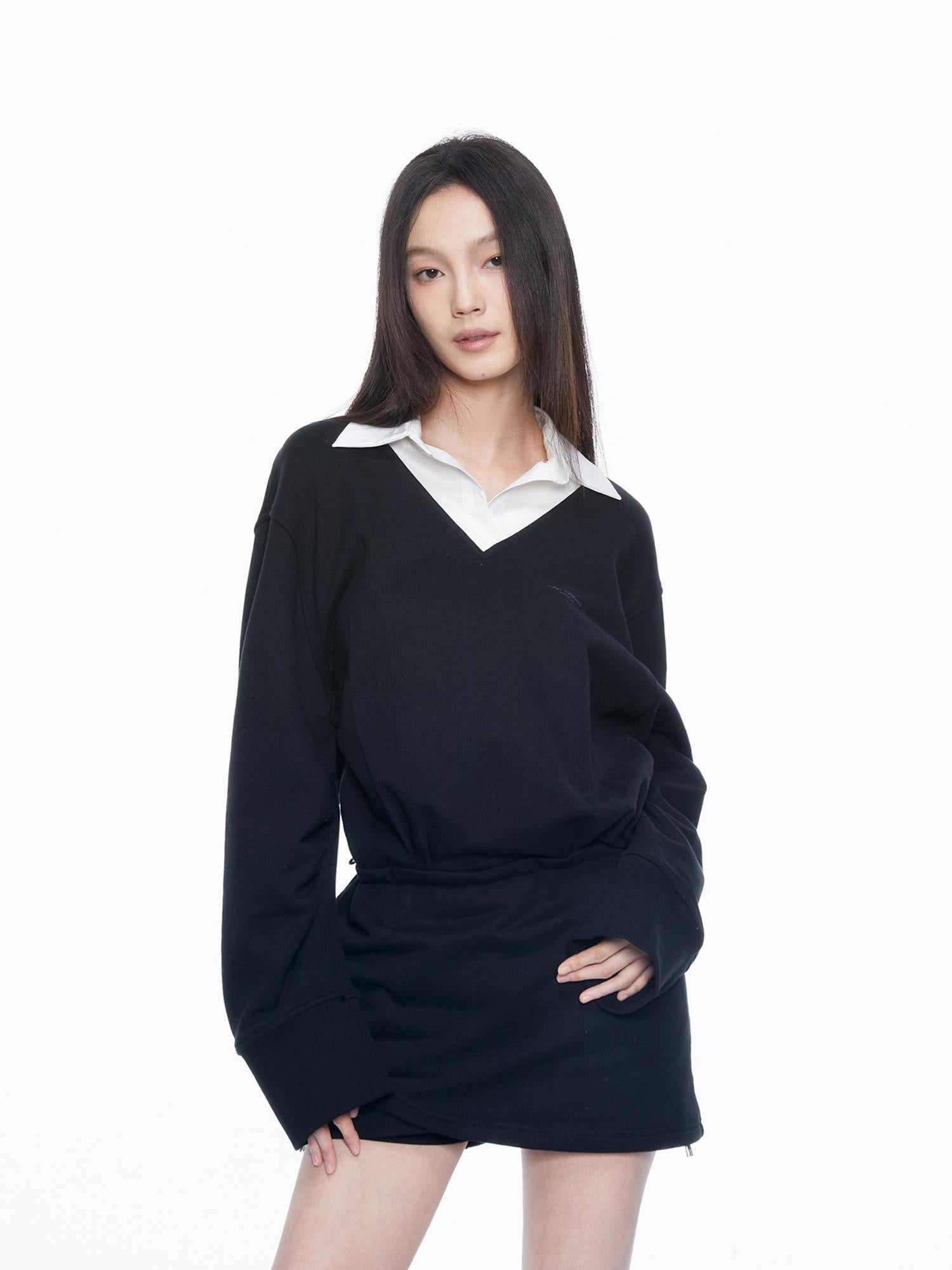 Kvkv Knitted Shirt Long Sleeve Fake Two Piece Sanitary Skirt Dress 17