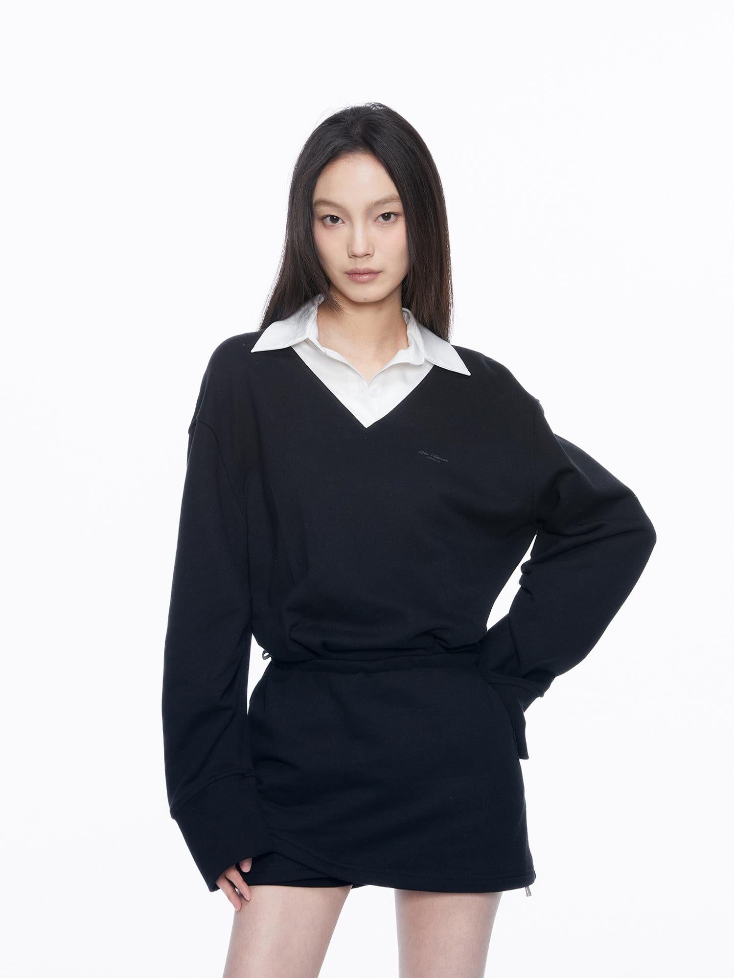 Kvkv Knitted Shirt Long Sleeve Fake Two Piece Sanitary Skirt Dress 18