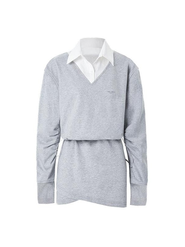 Kvkv Knitted Shirt Long Sleeve Fake Two Piece Sanitary Skirt Dress 3