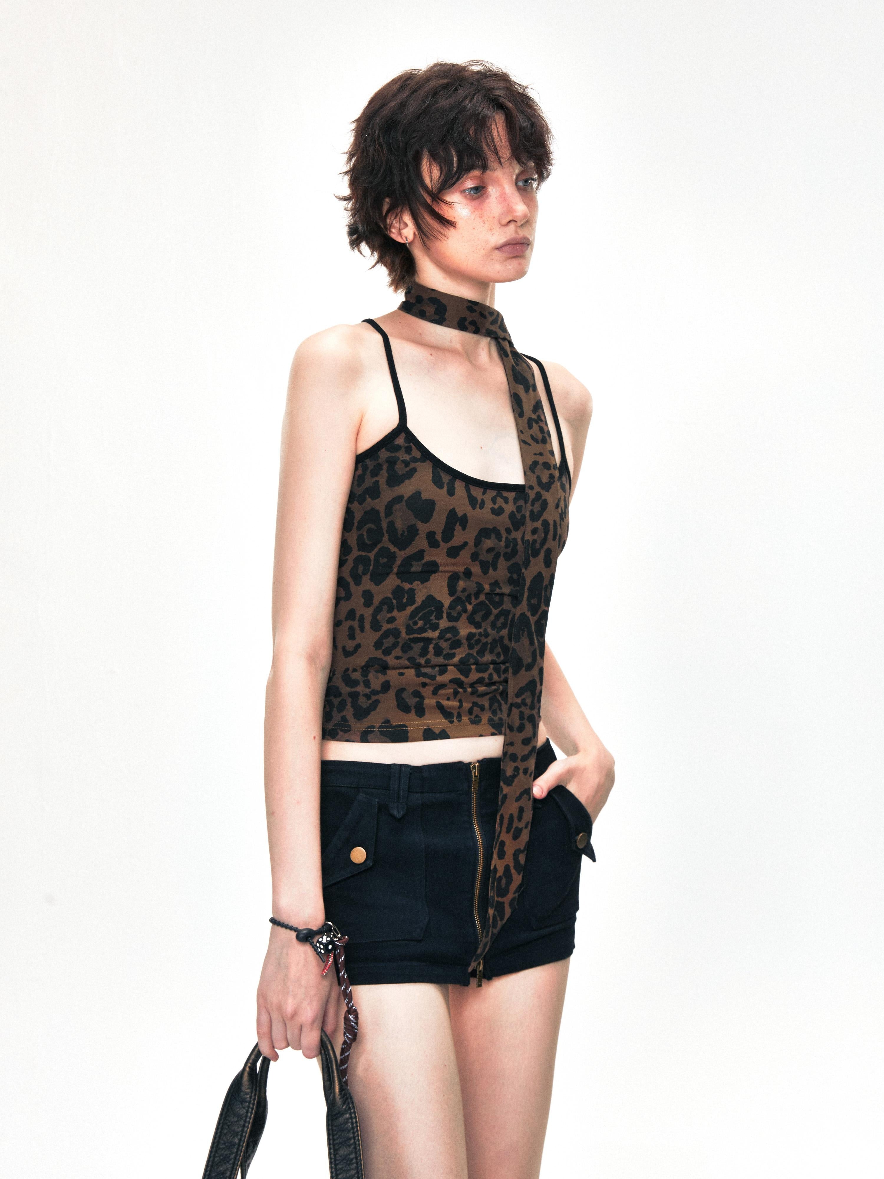 Kvkv Leopard Print Black Border Tank Sling American Spicy Girl Contrasting Color Slim Fit And Slimming Look Wearing A Cross Shaped Sleeveless Vest 38