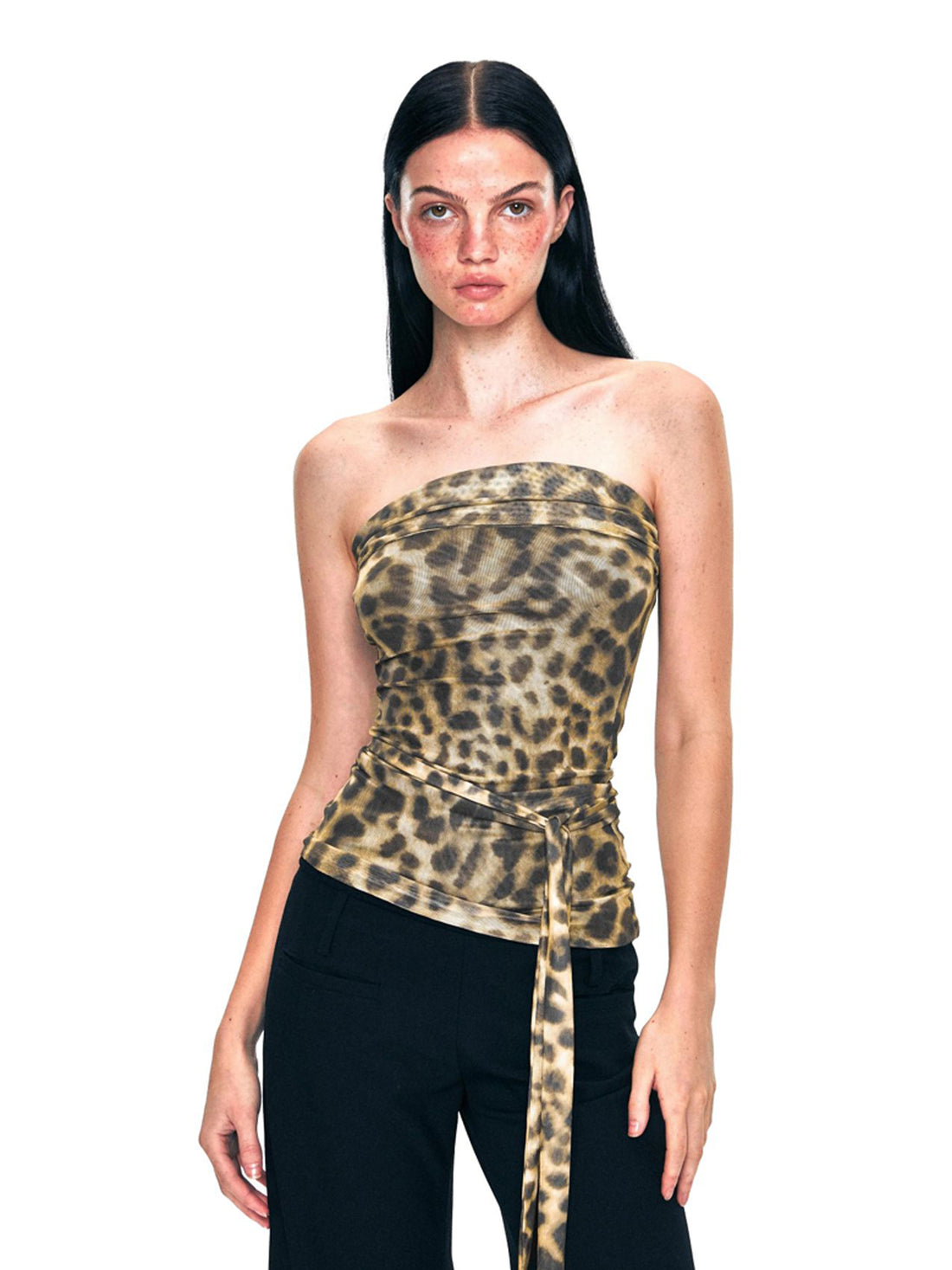 Kvkv Leopard Print Pleated Mesh Strapless Hot Girl Retro Sexy Tight Fitting Backless Outerwear Slim Fit Top For Women 27