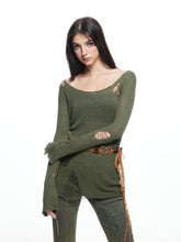 Kvkv Retro Olive Green Destruction Sweater Long Sleeve Hoodie 18