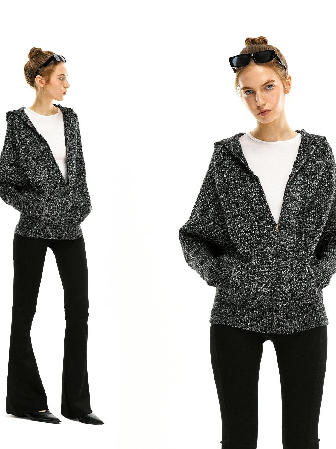 Kvkv Retro Woolen Blended Sweater Zipper Hooded Cardigan Grey Lazy Relaxation High End Autumn Winter Coat 1