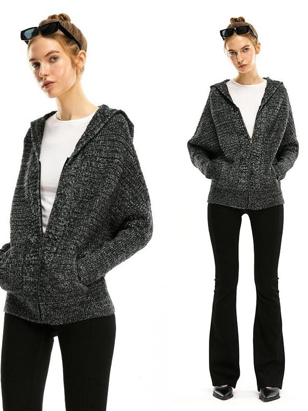 Kvkv Retro Woolen Blended Sweater Zipper Hooded Cardigan Grey Lazy Relaxation High End Autumn Winter Coat 2