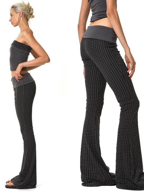 Kvkv Reversible Folding Low Waist Plaid Slim Yoga Pants 2