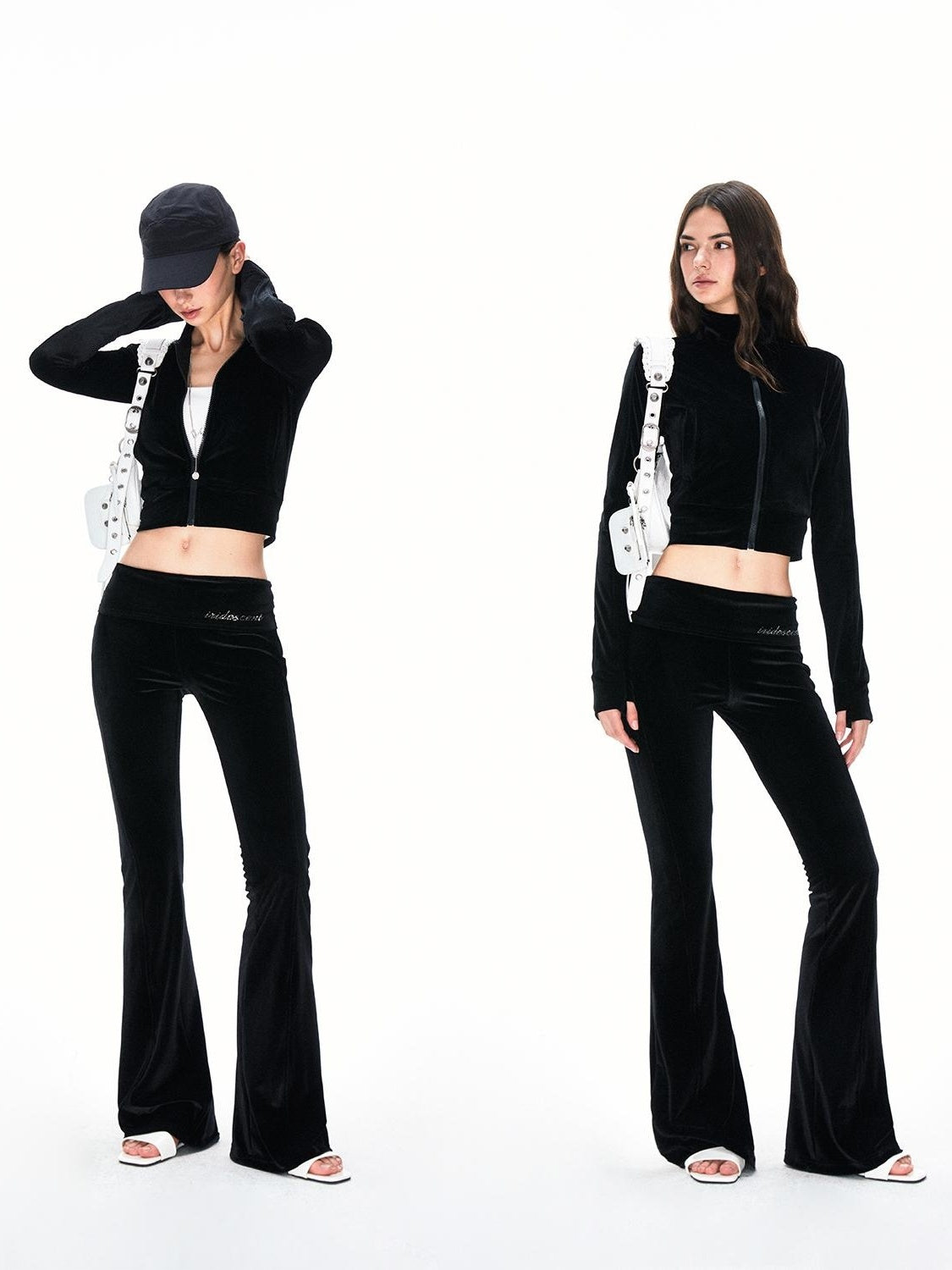 Kvkv Rhinestone Letter Velvet Slim Zipper Jacket 3