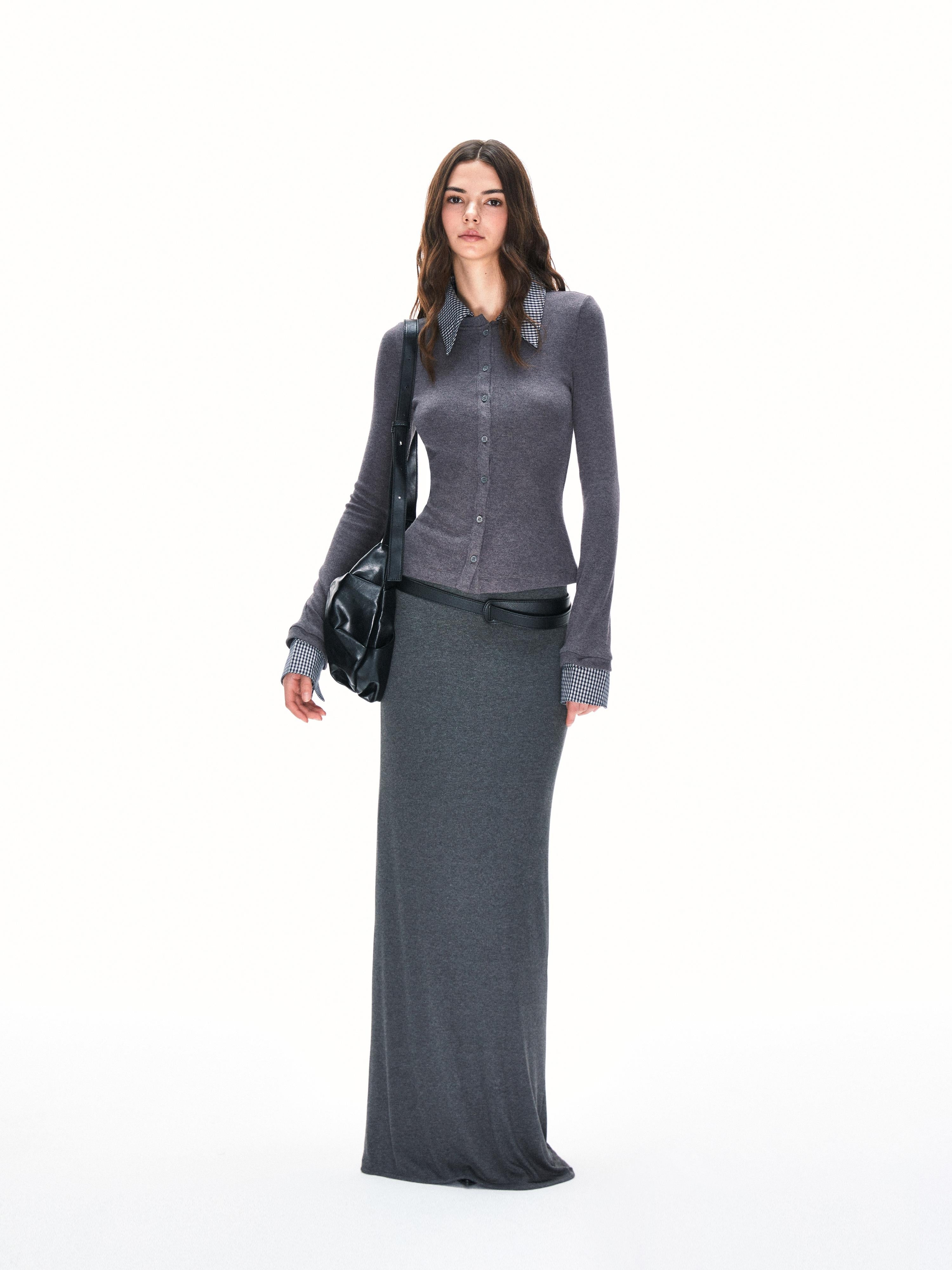 Kvkv Skin Feel Design Layering Hip Hugging Long Skirt Sexy Spicy Girl Slim Fit Slimming Gray Half Body Female 26