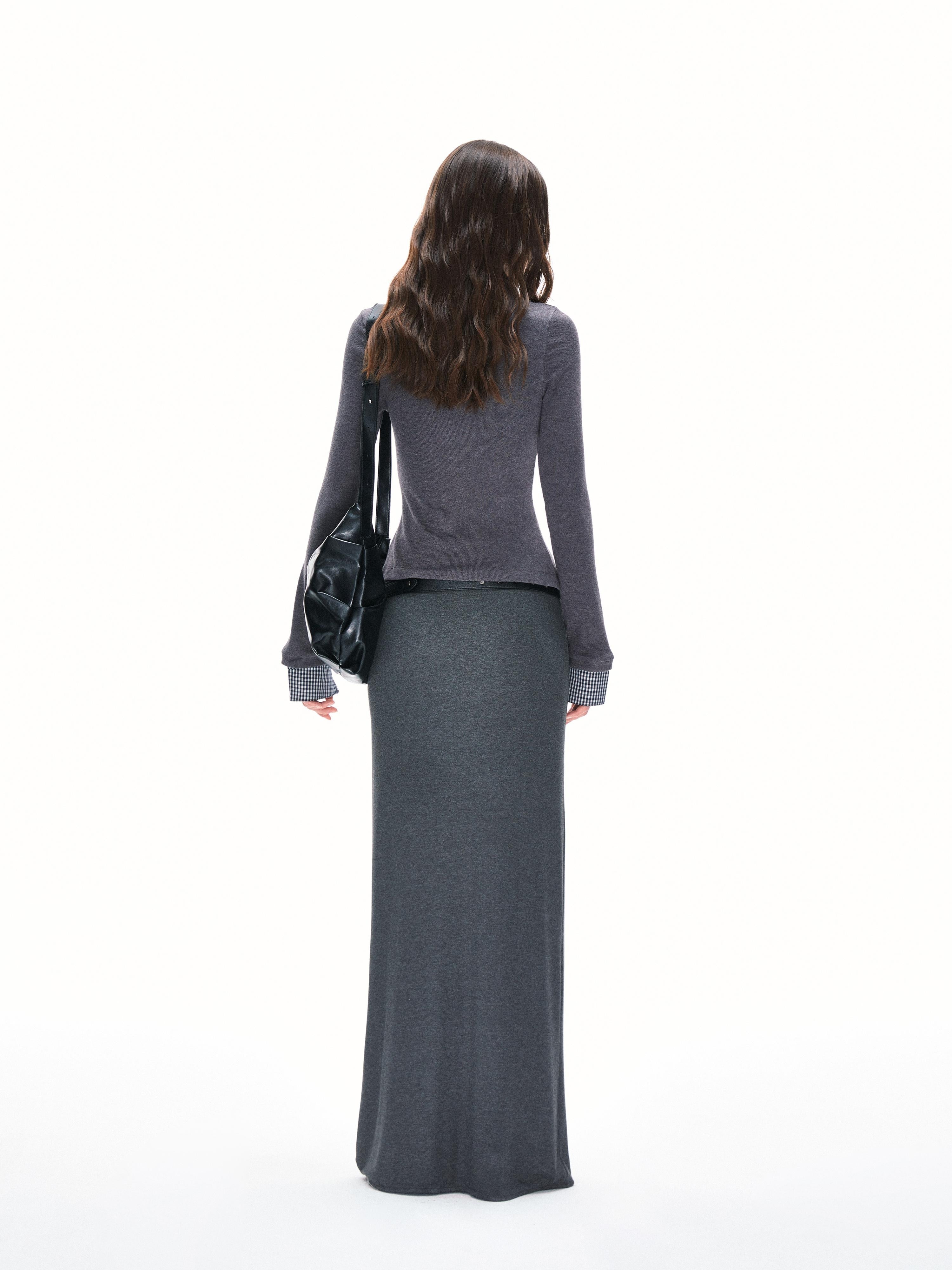 Kvkv Skin Feel Design Layering Hip Hugging Long Skirt Sexy Spicy Girl Slim Fit Slimming Gray Half Body Female 31