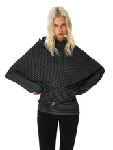 Kvkv Striped Knitted Waist Cinched Bat Sleeve Sweater 21