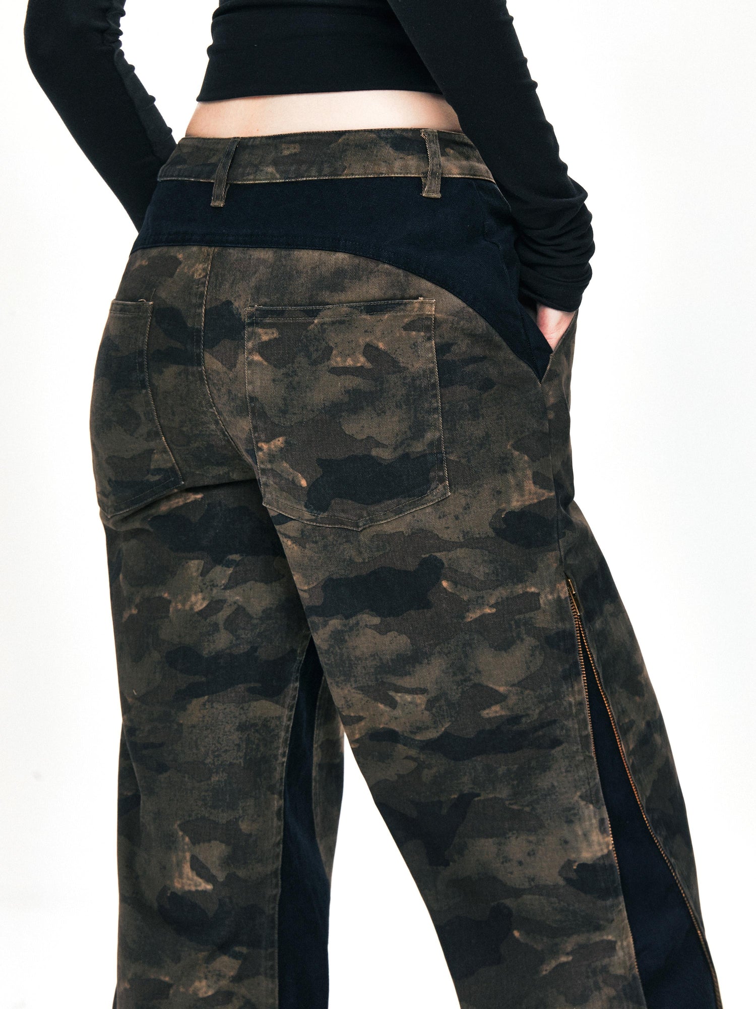 Kvkv Switch 22Deconstructive Splicing Zipper Adjustable22 Retro Straight Leg Wide Camouflage Work Pants For Women 46