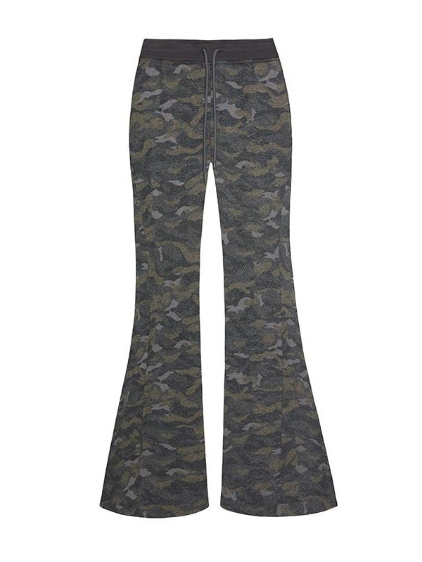 Kvkv Vintage Camouflage Drawstring Guard Pants American Retro Spicy Girl Slim Fit And Slimming Brushed Low Waist Slightly Flared Casual Pants 7