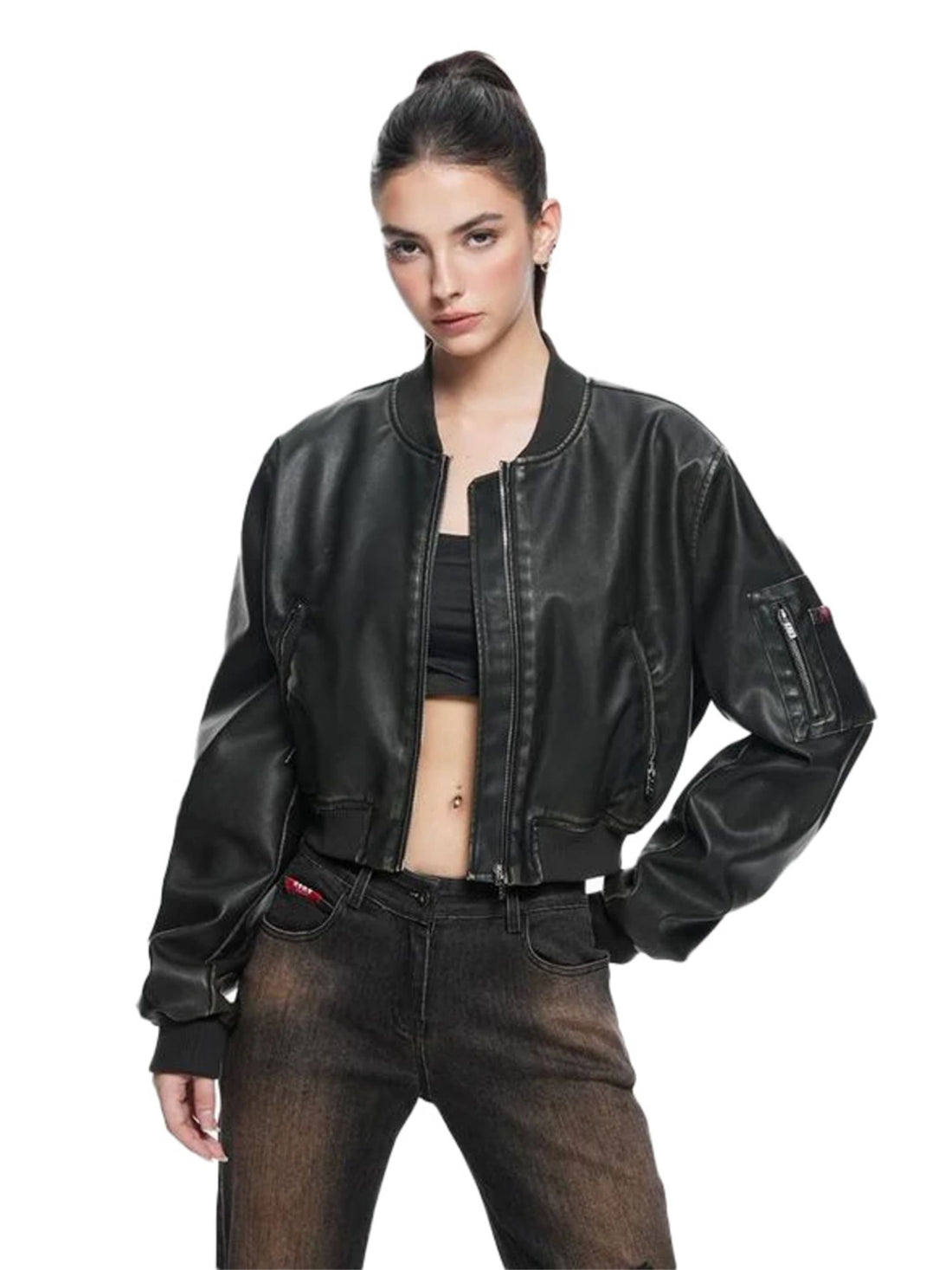 Kvkv Washing Retro Short Leather Jacket 2