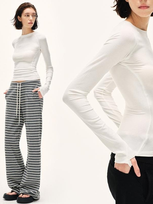 Kvkv White Structure Slim Yoga Base Top For Autumn And Winter Can Be Worn Inside Or Outside Shirt With High End Feel Long Sleeved 3