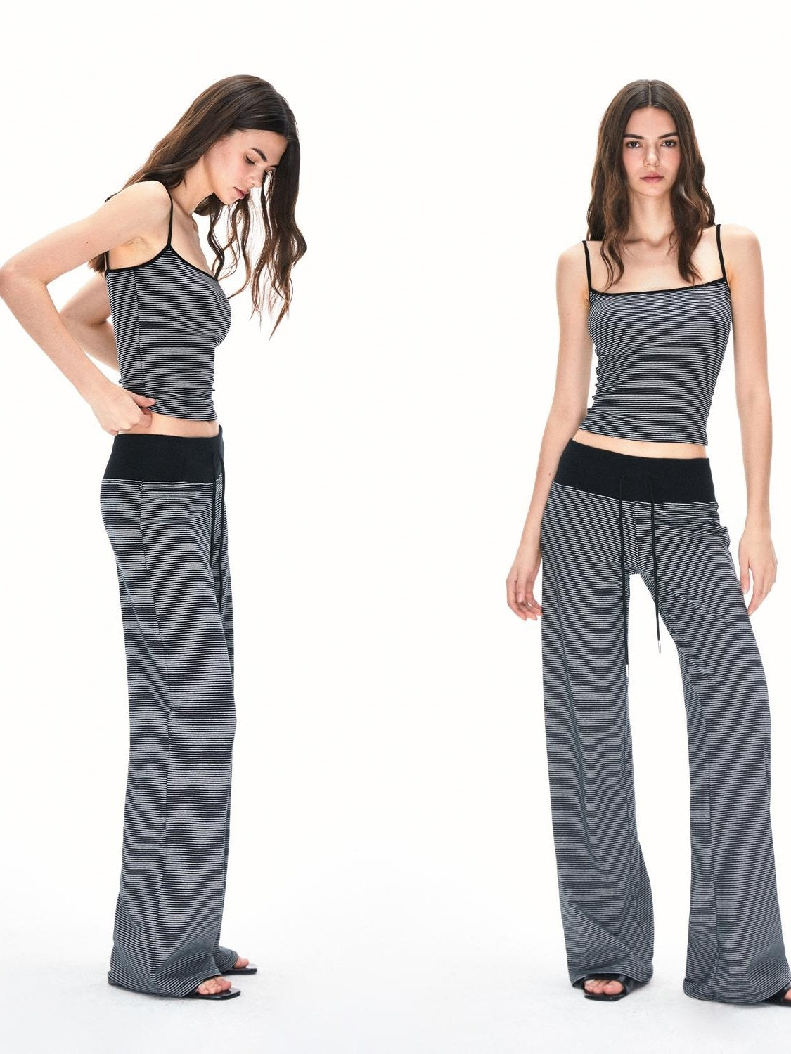 Kvkv Wide Waisted Spliced Drawstring Sweatpants American Style Sports Yoga Knitted Stripes Relaxed Casual Straight Leg Pants 3