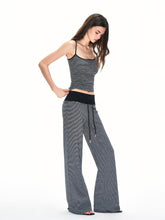 Kvkv Wide Waisted Spliced Drawstring Sweatpants American Style Sports Yoga Knitted Stripes Relaxed Casual Straight Leg Pants 4