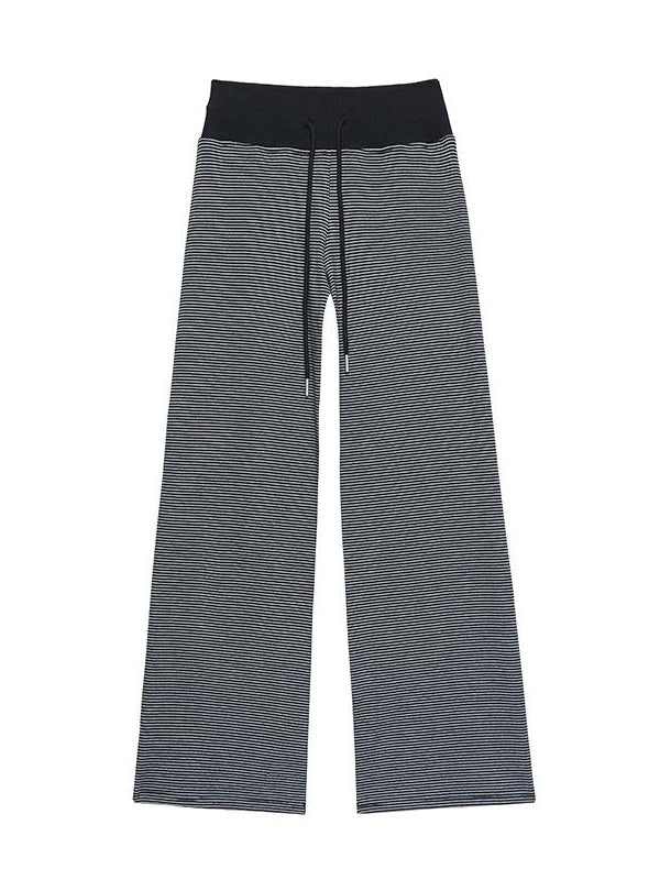 Kvkv Wide Waisted Spliced Drawstring Sweatpants American Style Sports Yoga Knitted Stripes Relaxed Casual Straight Leg Pants 7