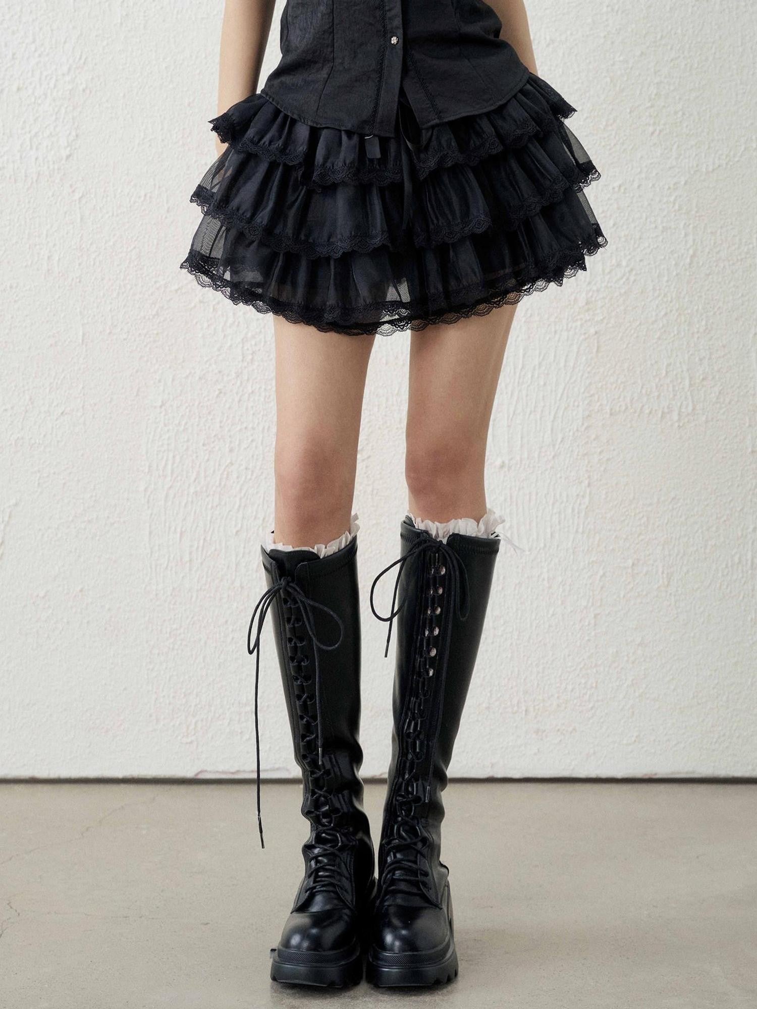 LADYGHOST Apricot Ethereal Ballet Puff Layered Women&