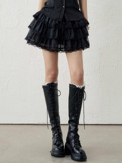 LADYGHOST Apricot Ethereal Ballet Puff Layered Women&