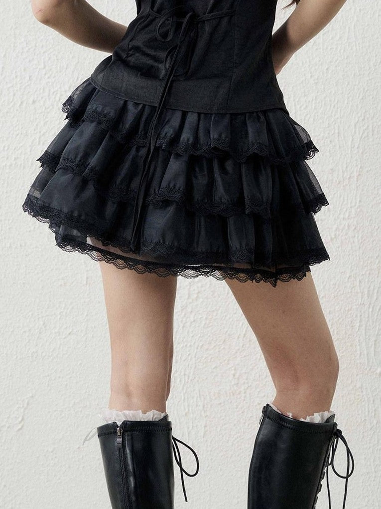 LADYGHOST Apricot Ethereal Ballet Puff Layered Women&