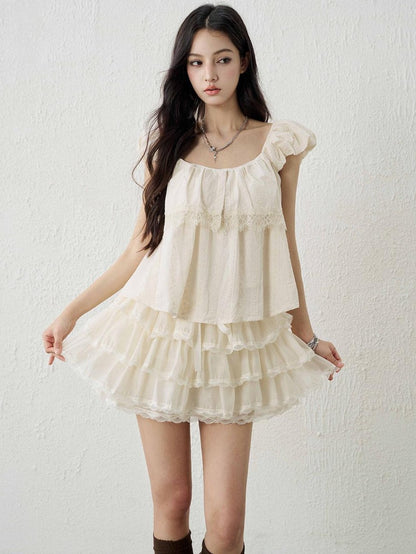 LADYGHOST Apricot Ethereal Ballet Puff Layered Women&