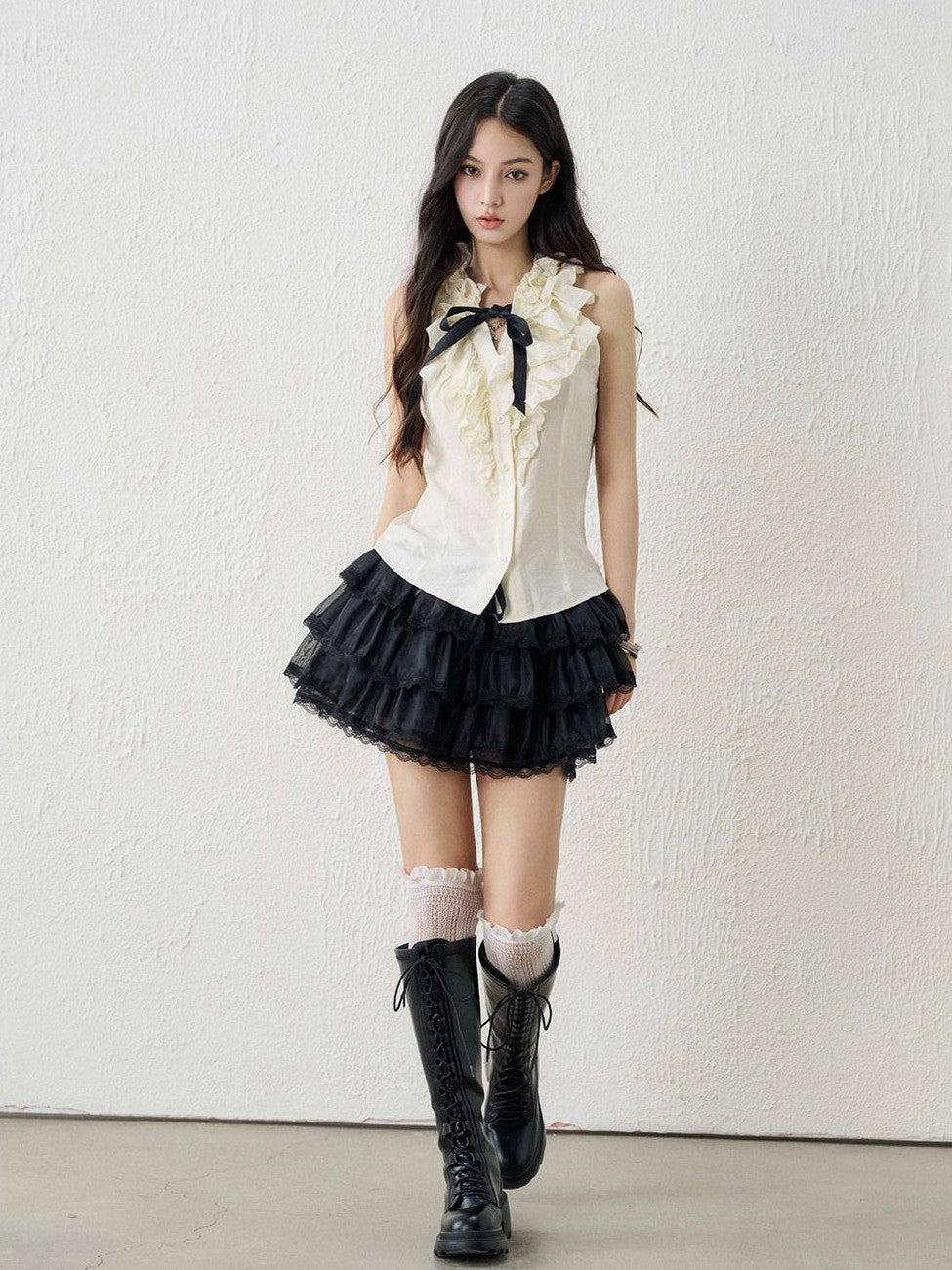 LADYGHOST Apricot Ethereal Ballet Puff Layered Women&