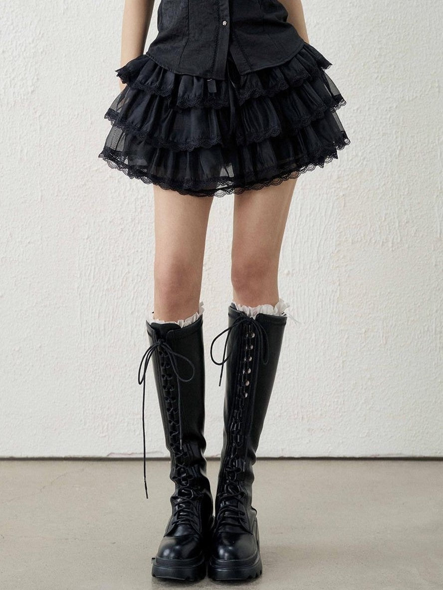 LADYGHOST Apricot Ethereal Ballet Puff Layered Women&
